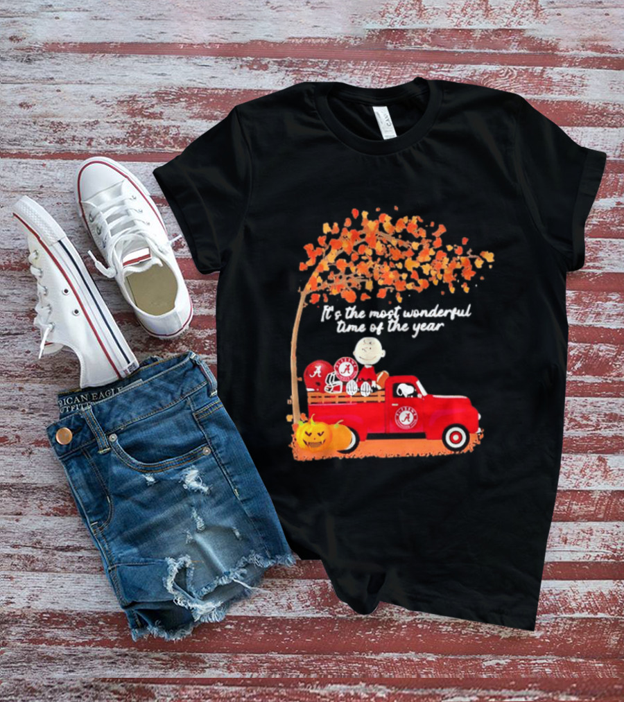 Peanuts Characters Alabama Crimson Tide Pickup Truck Fall Scene T-Shirt
