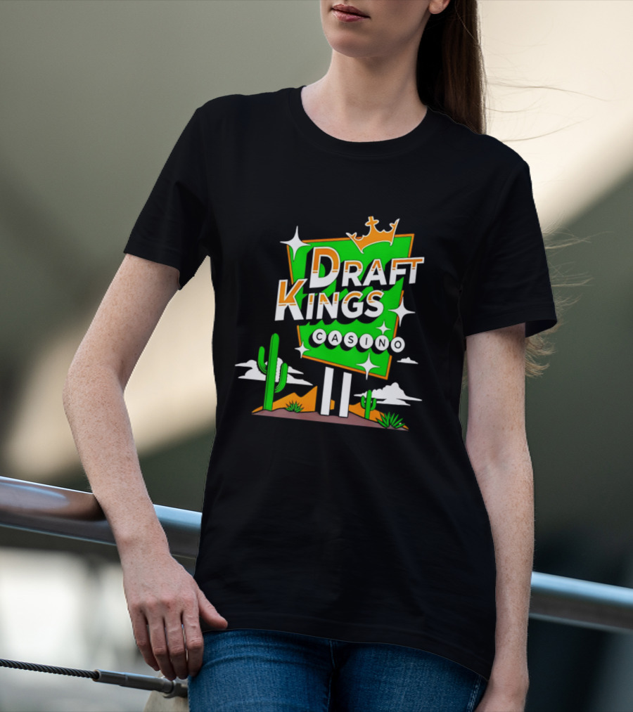 DraftKings Casino Neon Cactus Desert Scene T-Shirt