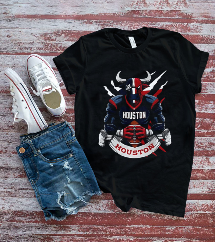 Houston Texans Football Bull Mascot Holding Ball T-Shirt