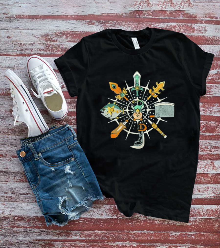 WooshFloosh Compass Sword Fish Key Hammer Cat Star Circular T-Shirt