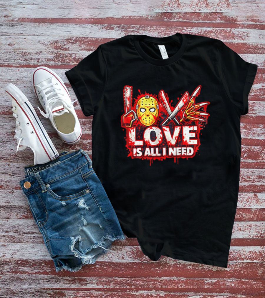 Horror Love Is All I Need Valentine Halloween Mask Knife Claw T-Shirt