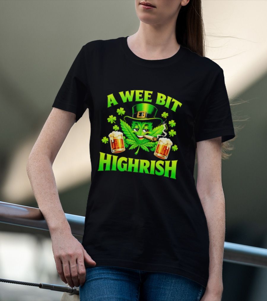 A Wee Bit Highrish St Patrick's Day Smoking Leprechaun Beer Shamrock T-Shirt