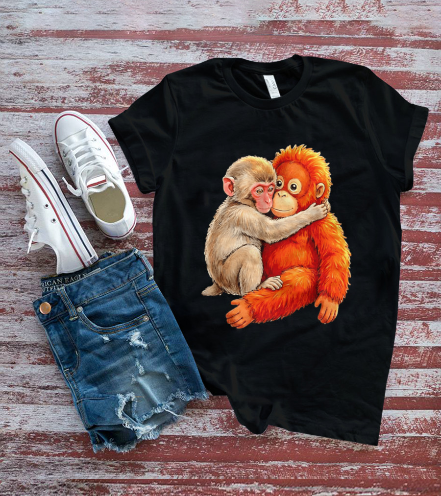 Baby Macaque Hugging Punch Monkey T-Shirt