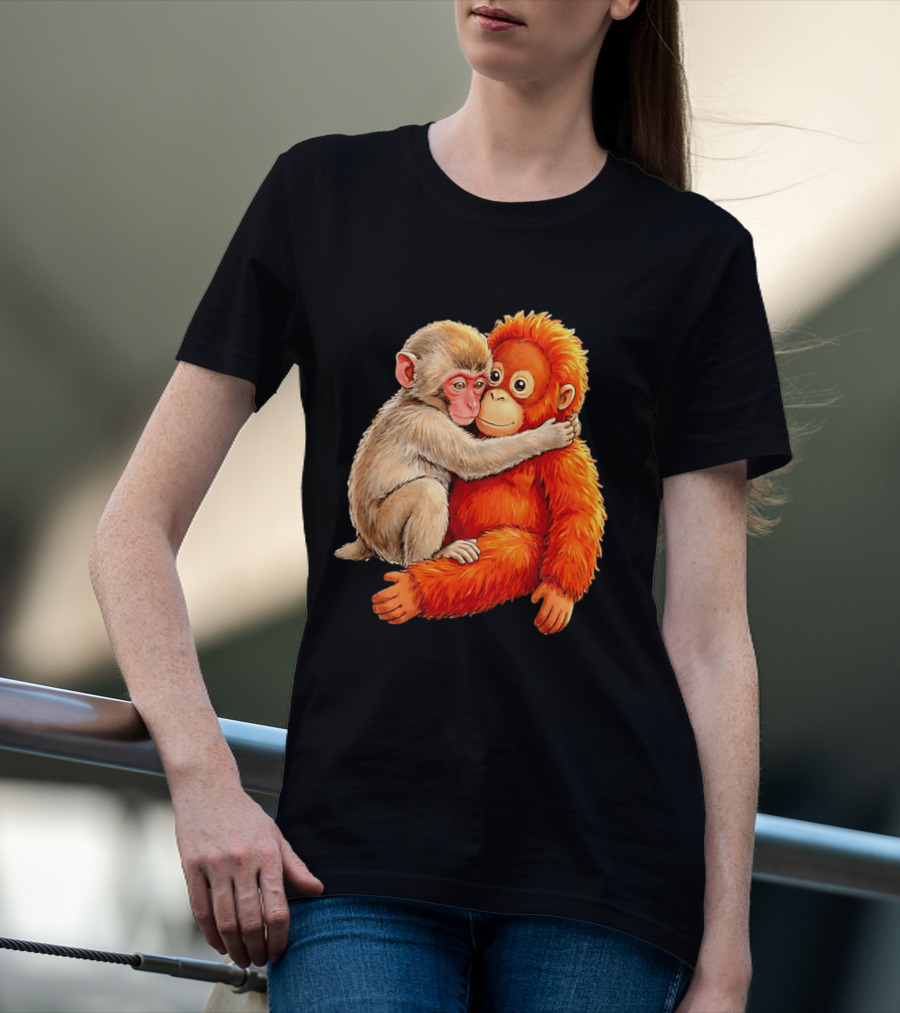 Baby Macaque Hugging Punch Monkey T-Shirt