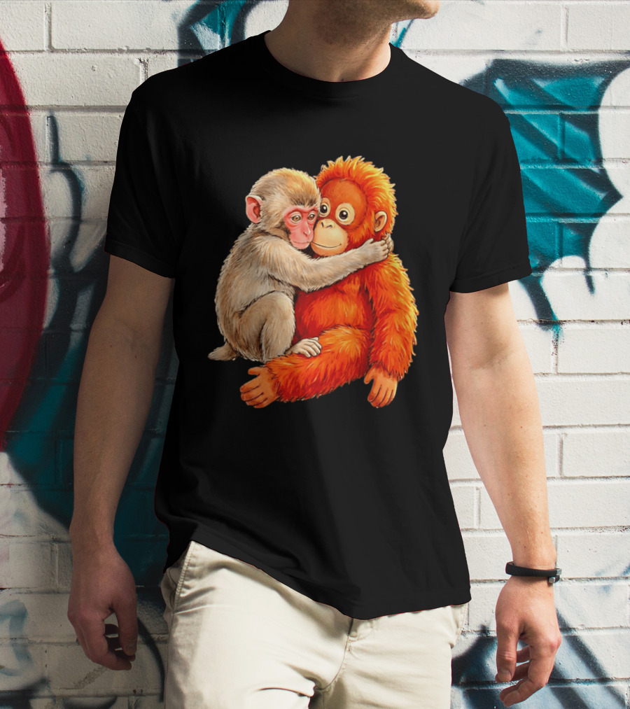 Baby Macaque Hugging Punch Monkey T-Shirt