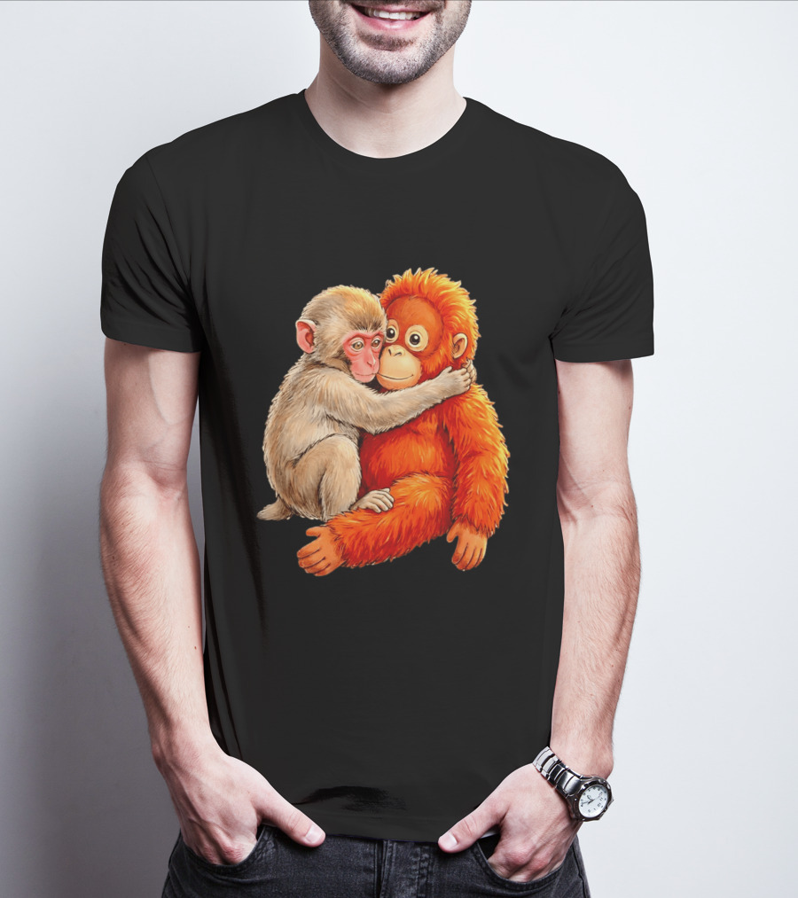 Baby Macaque Hugging Punch Monkey T-Shirt