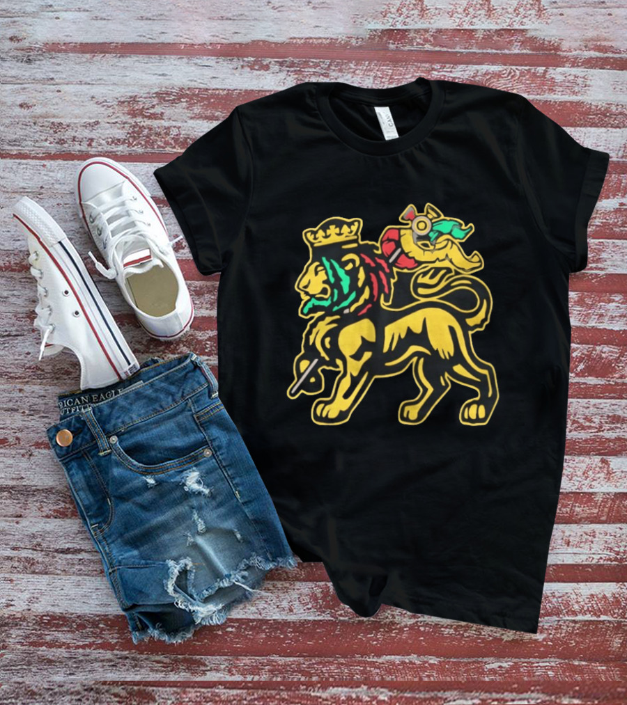 Conquering Lion Of Judah Rastafarian Flag T-Shirt