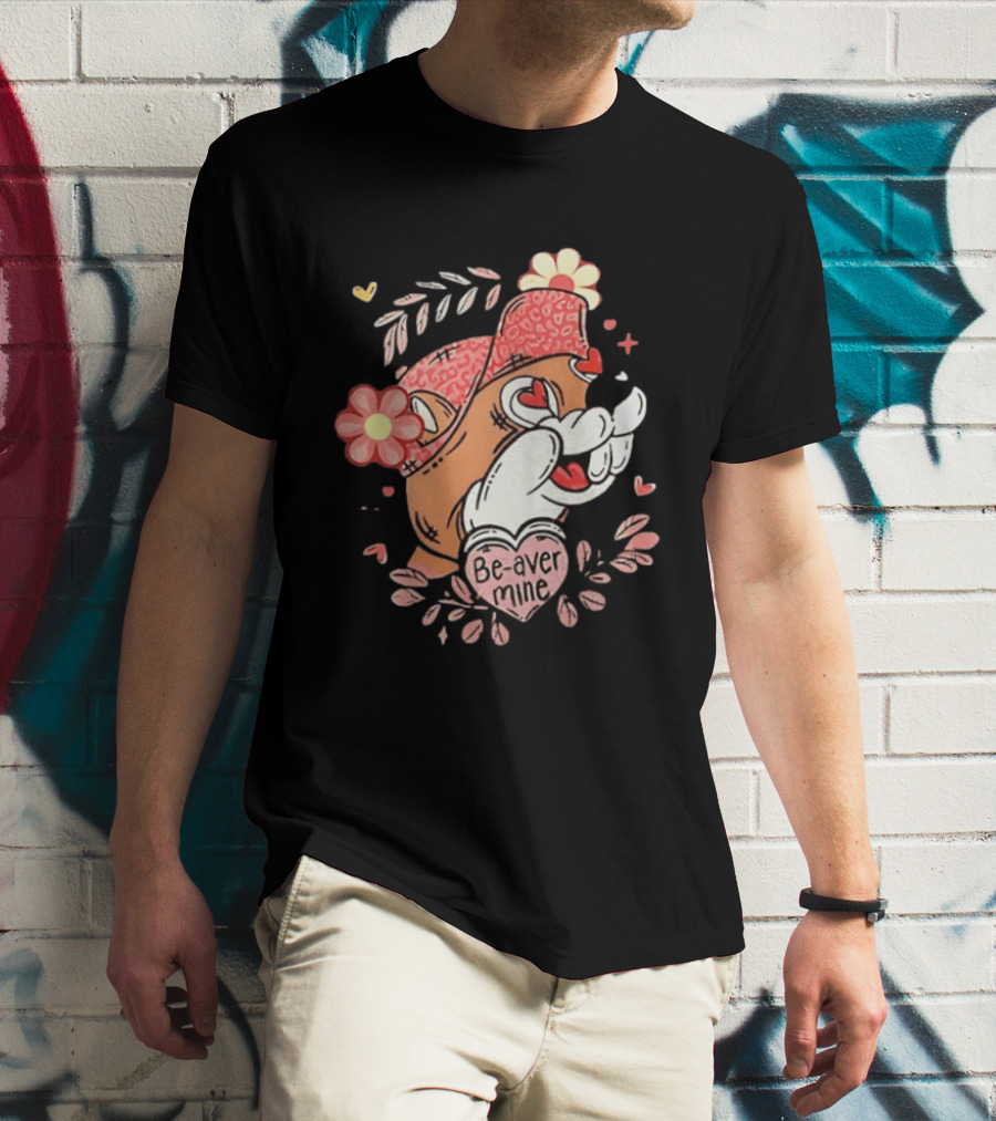 Buc Ee's Beaver Be Mine Valentine's Day Flowers Hearts T-Shirt
