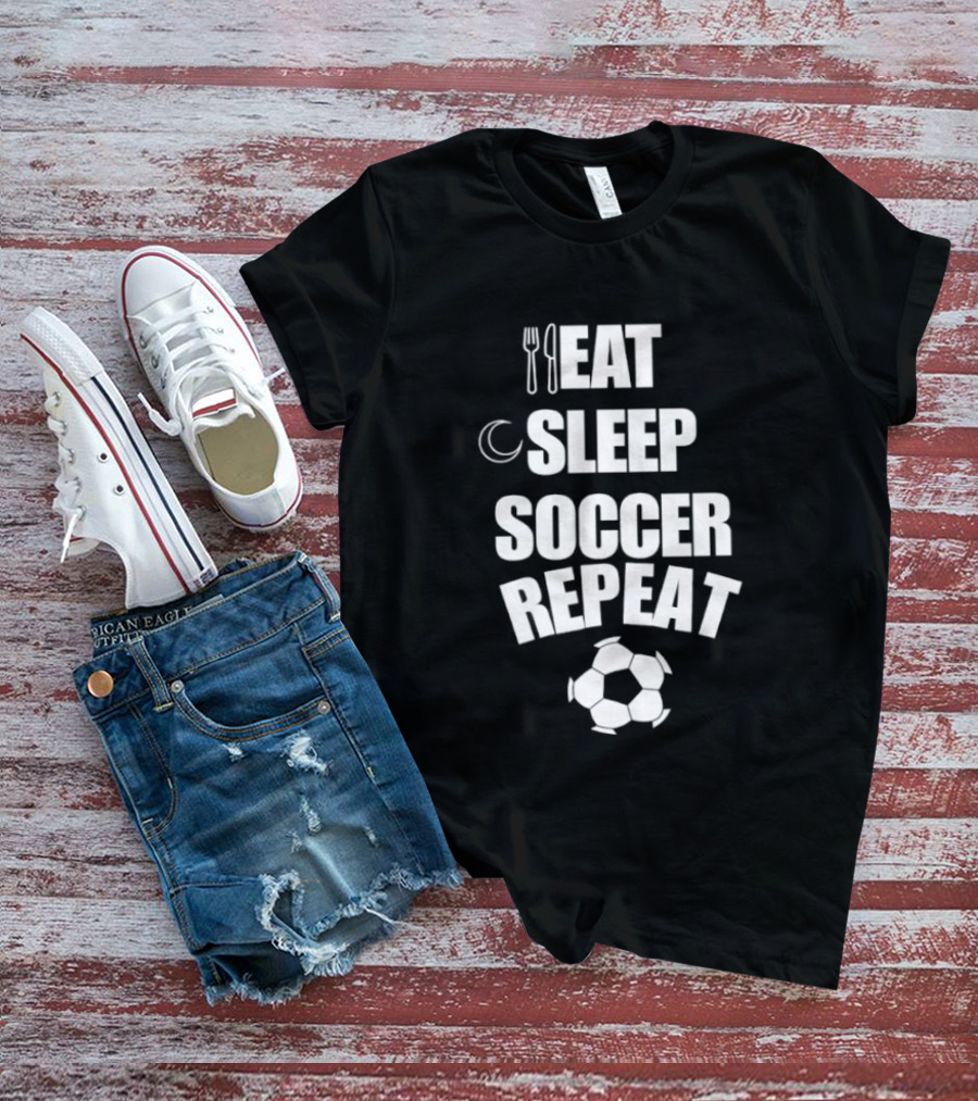 Eat Sleep Soccer Repeat Fork Knife Moon Soccer Ball T-Shirt