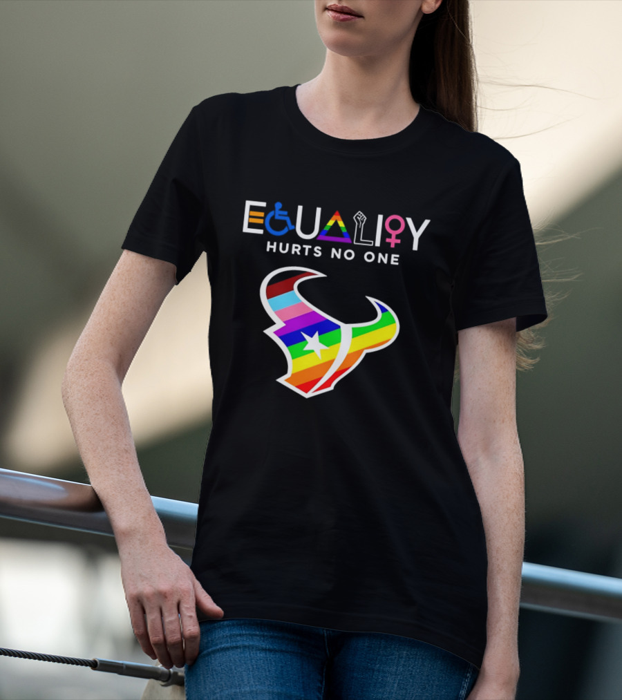 Houston Texans Equality Rainbow Logo Hurts No One T-Shirt