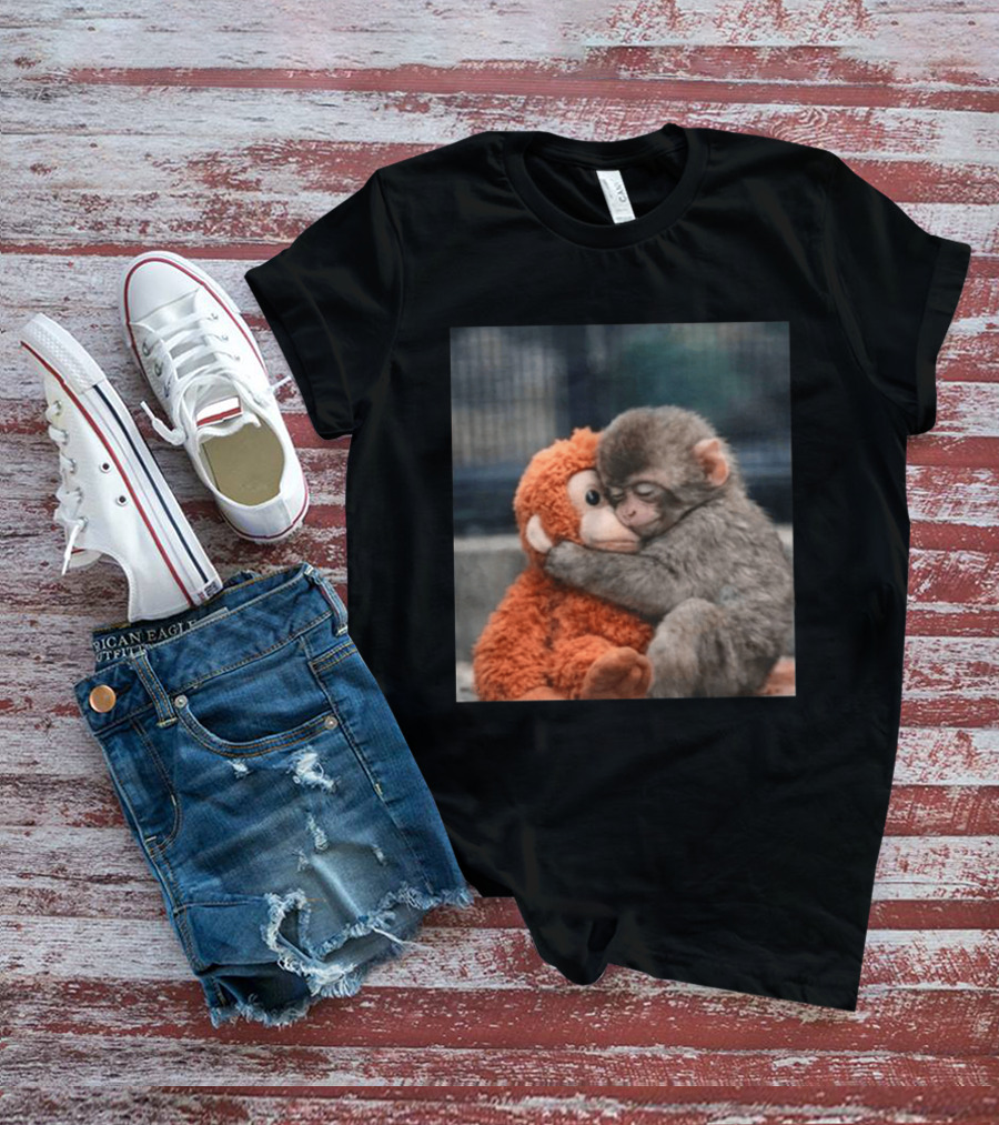 Ichikawa Zoo Punch Monkey Hugging Stuffed Toy Image T-Shirt