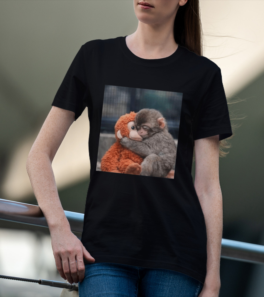 Ichikawa Zoo Punch Monkey Hugging Stuffed Toy Image T-Shirt