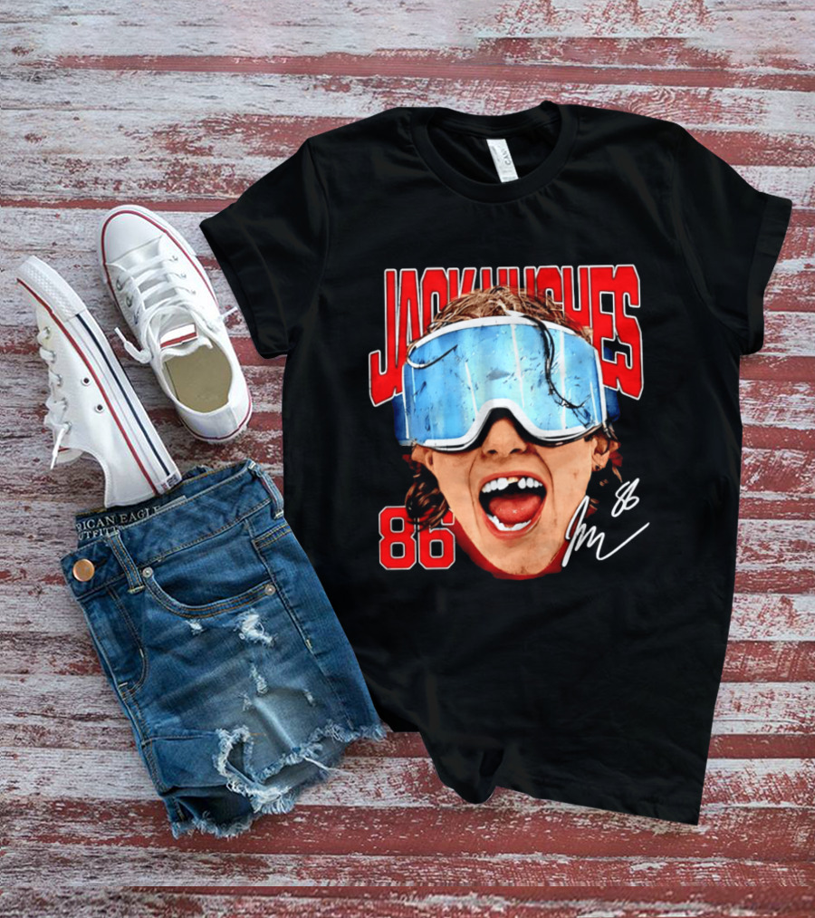 Jack Hughes New Jersey Devils 86 Goggles Signature T-Shirt
