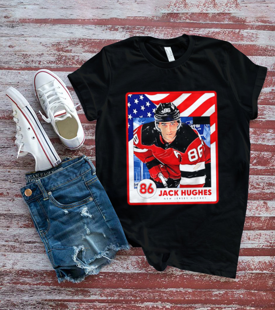 Jack Hughes 86 New Jersey Hockey American Flag T-Shirt