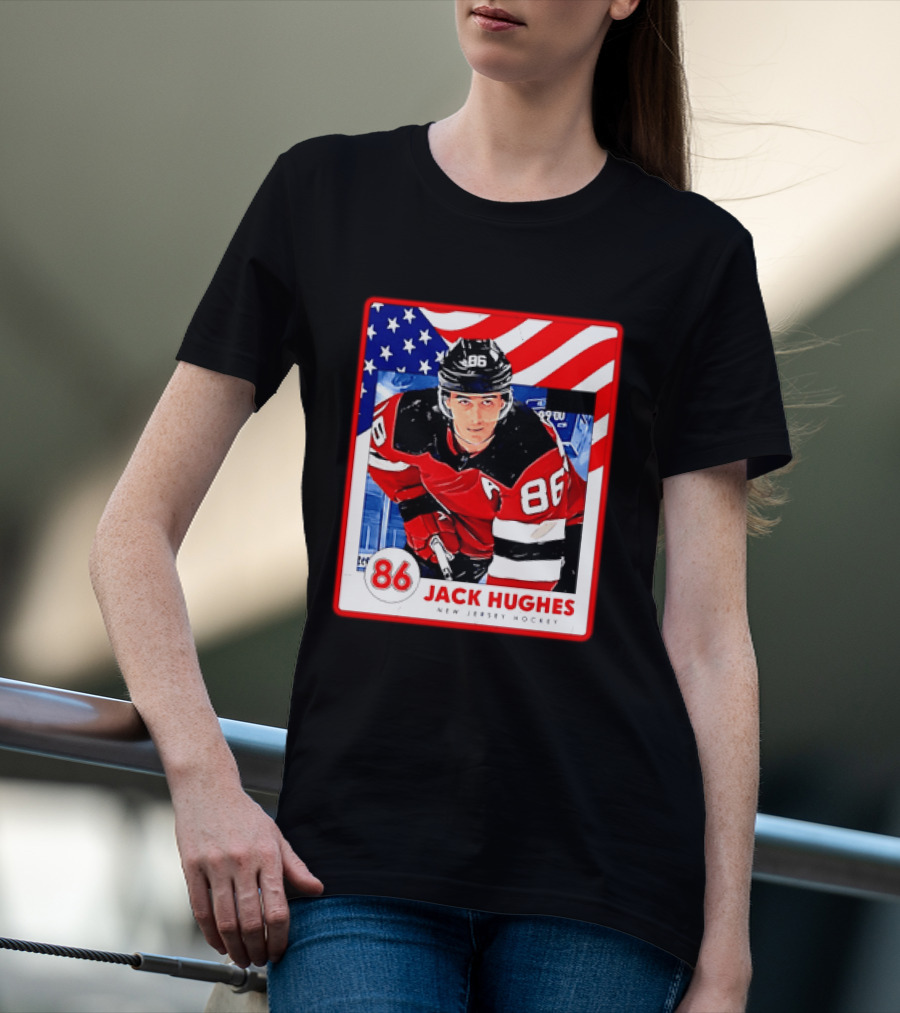 Jack Hughes 86 New Jersey Hockey American Flag T-Shirt