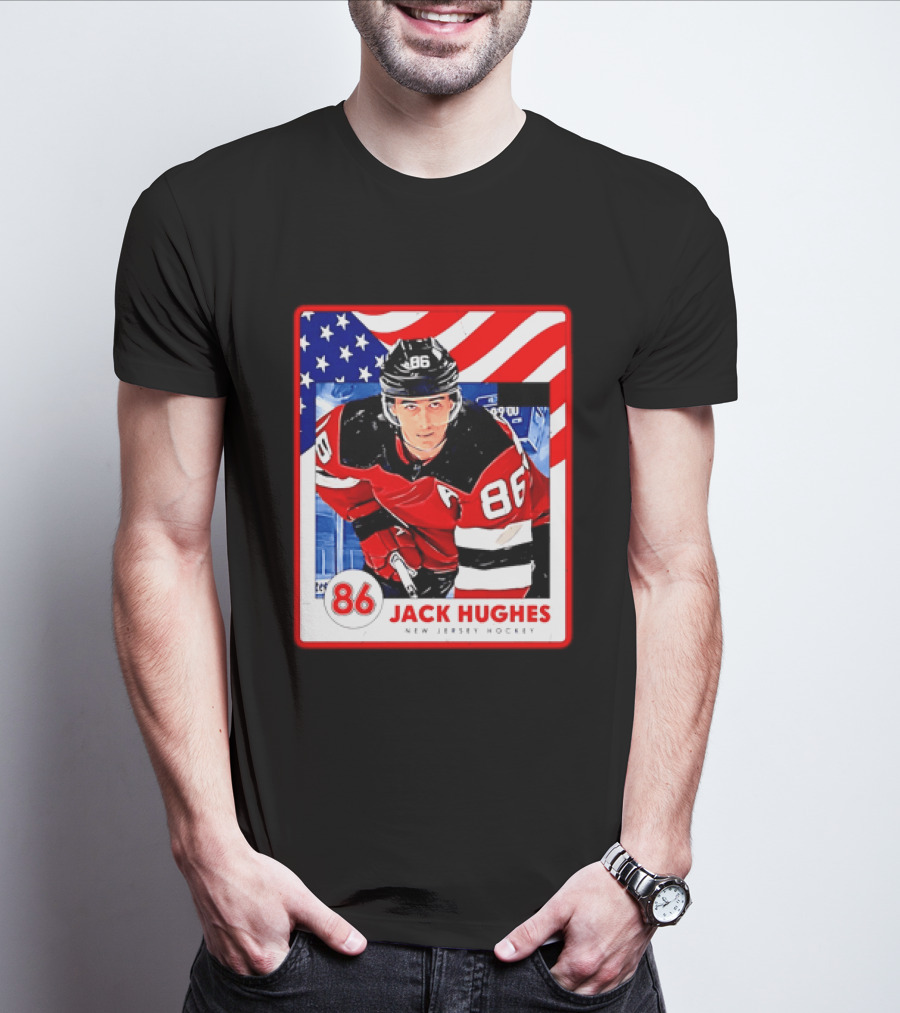 Jack Hughes 86 New Jersey Hockey American Flag T-Shirt