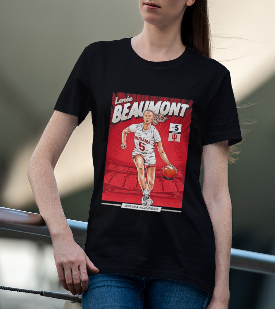 Lenée Beaumont Indiana Hoosiers No 5 Comic Basketball Athlete T-Shirt