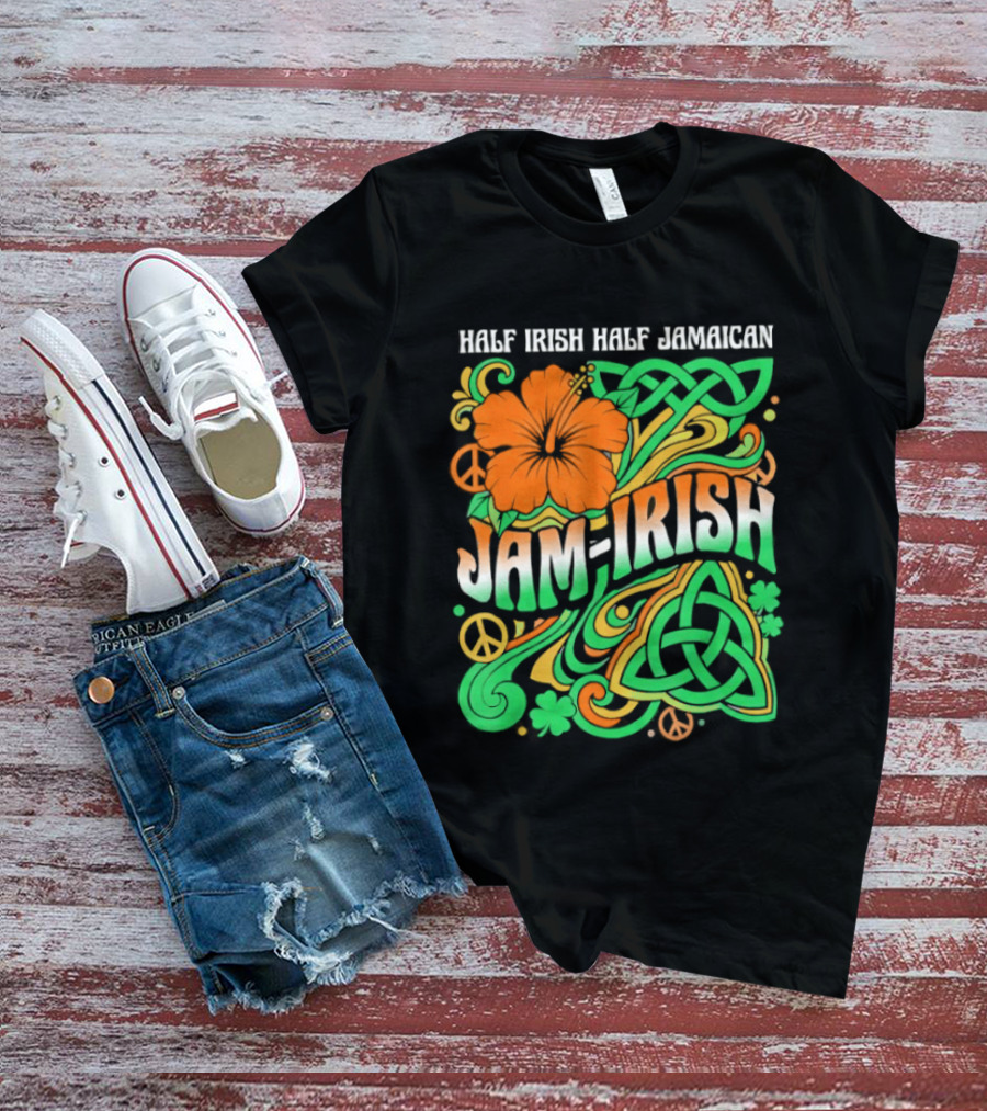 Jam Irish Half Irish Half Jamaican St Patrick's Day Hibiscus Celtic T-Shirt