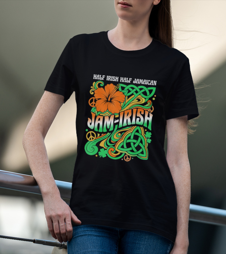 Jam Irish Half Irish Half Jamaican St Patrick's Day Hibiscus Celtic T-Shirt