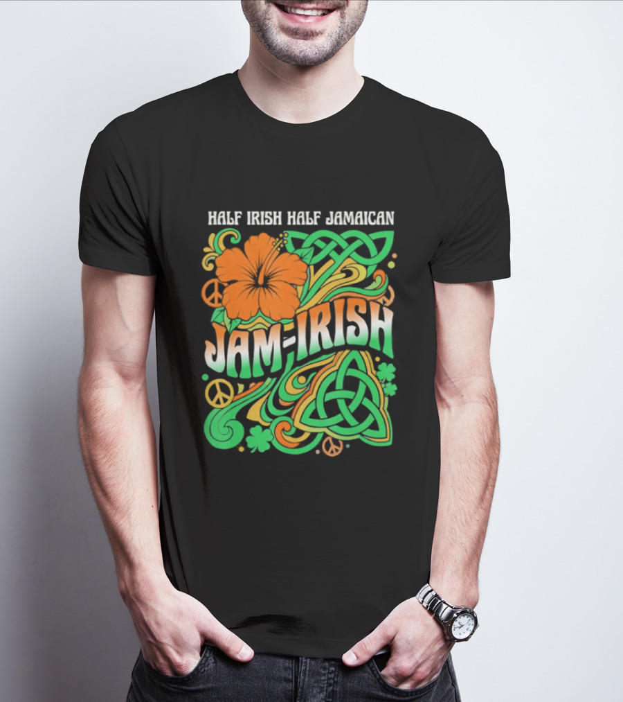 Jam Irish Half Irish Half Jamaican St Patrick's Day Hibiscus Celtic T-Shirt