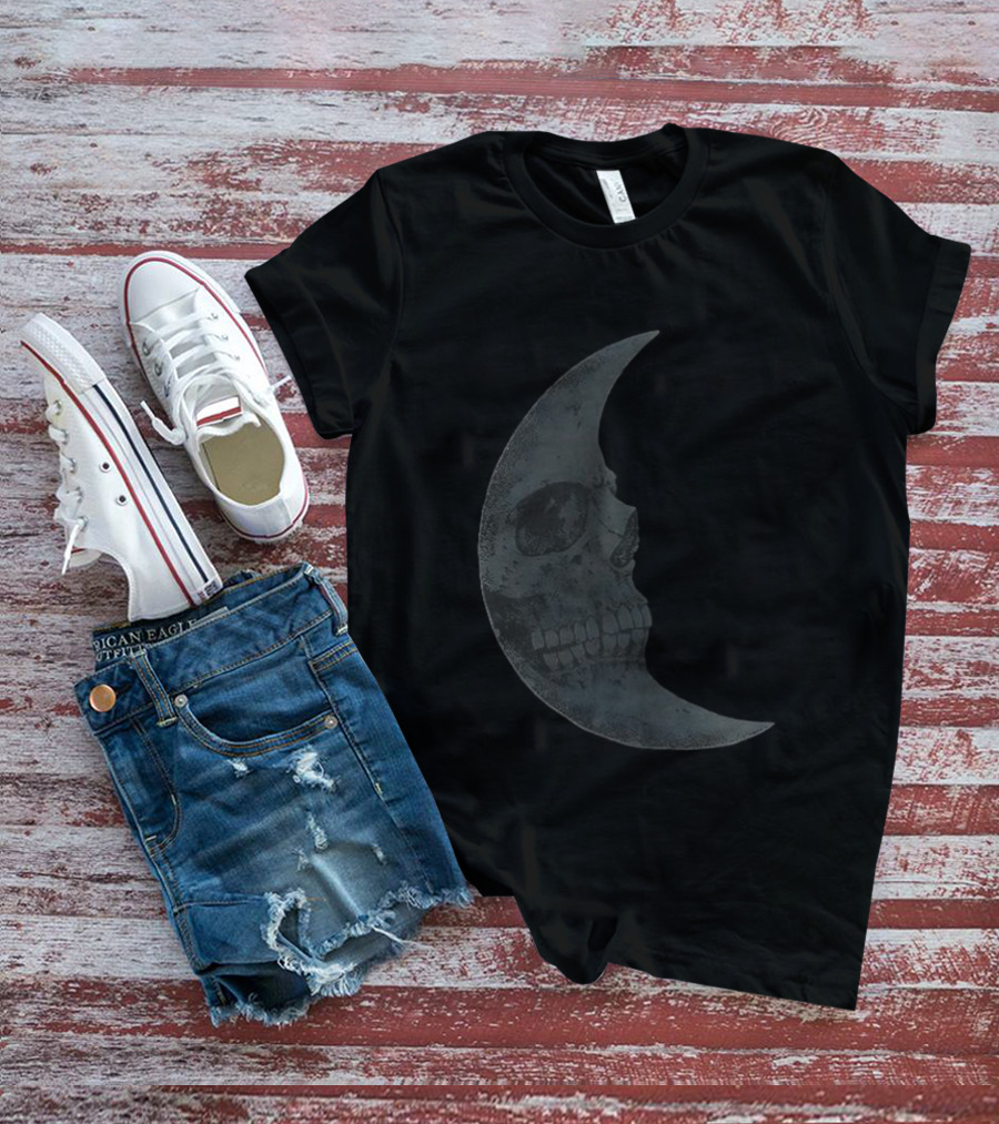 Lunar Crescent Skull Art Crescent Moon Skull T-Shirt