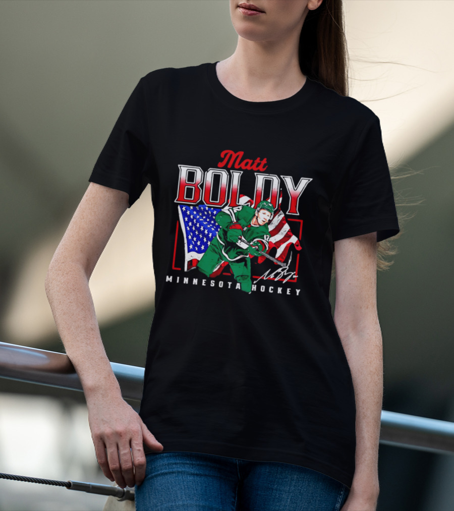 Matt Boldy Minnesota Hockey USA Flag T-Shirt