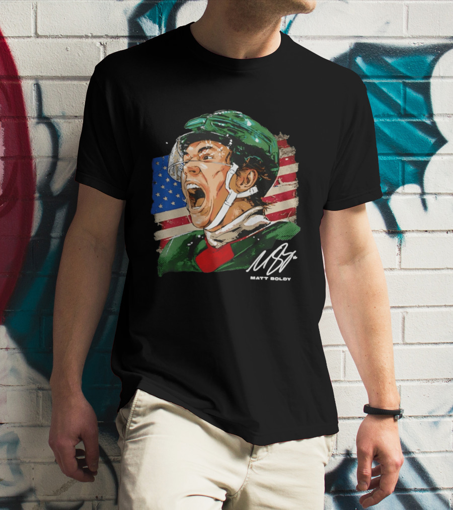 Matt Boldy USA Hockey Minnesota Wild Flag Celebration T-Shirt