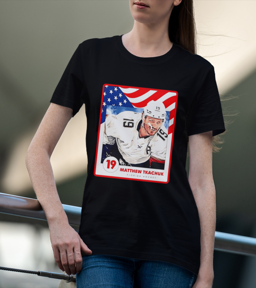 Matthew Tkachuk Florida Hockey USA Flag Card Number 19 T-Shirt
