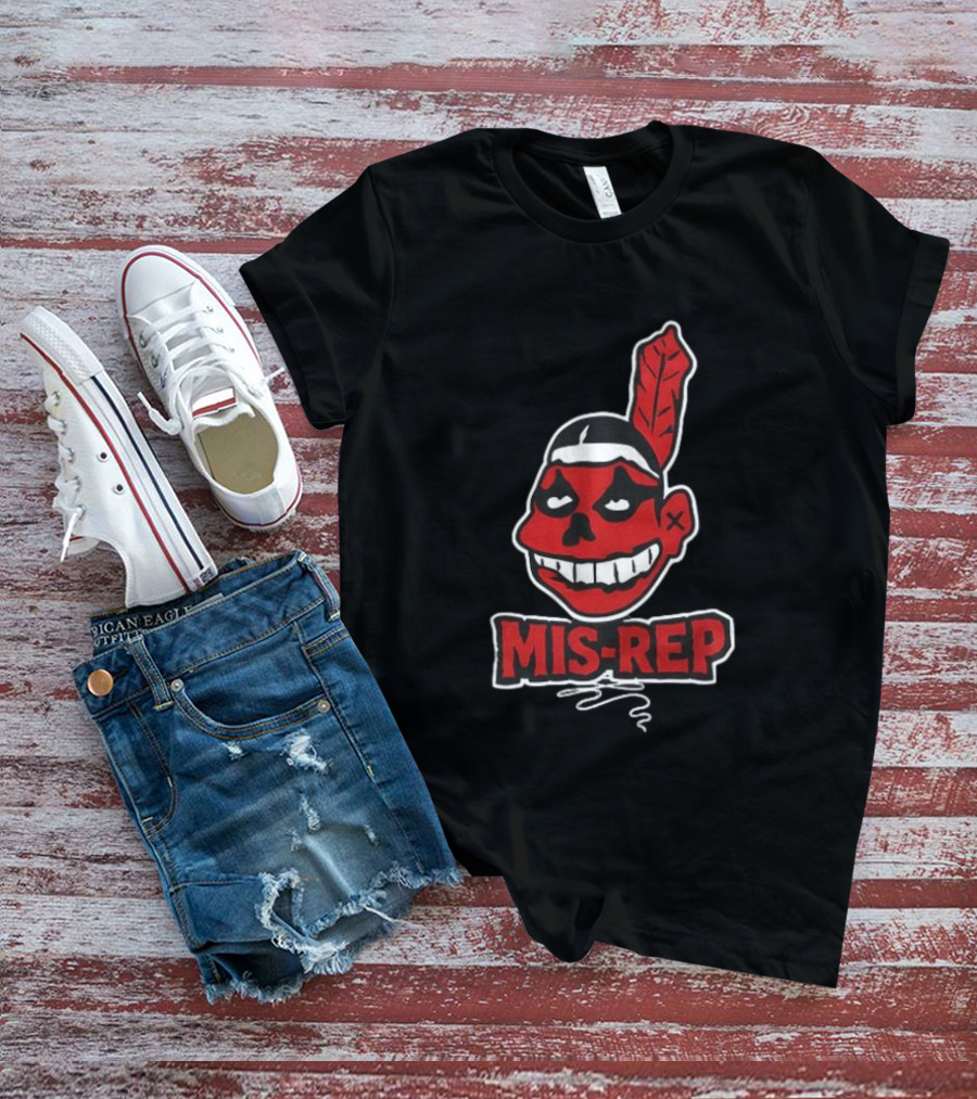 Mis Rep Native American Cartoon Face With Feather T-Shirt