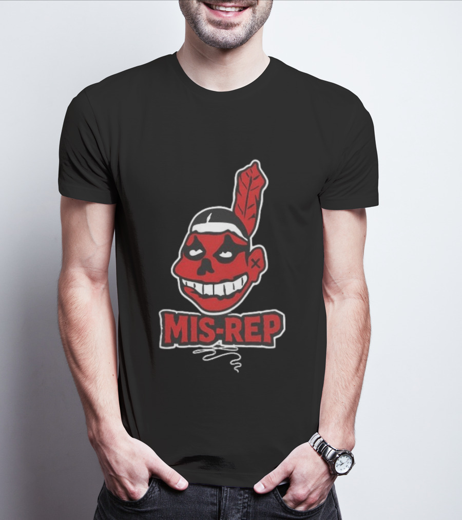 Mis Rep Native American Cartoon Face With Feather T-Shirt