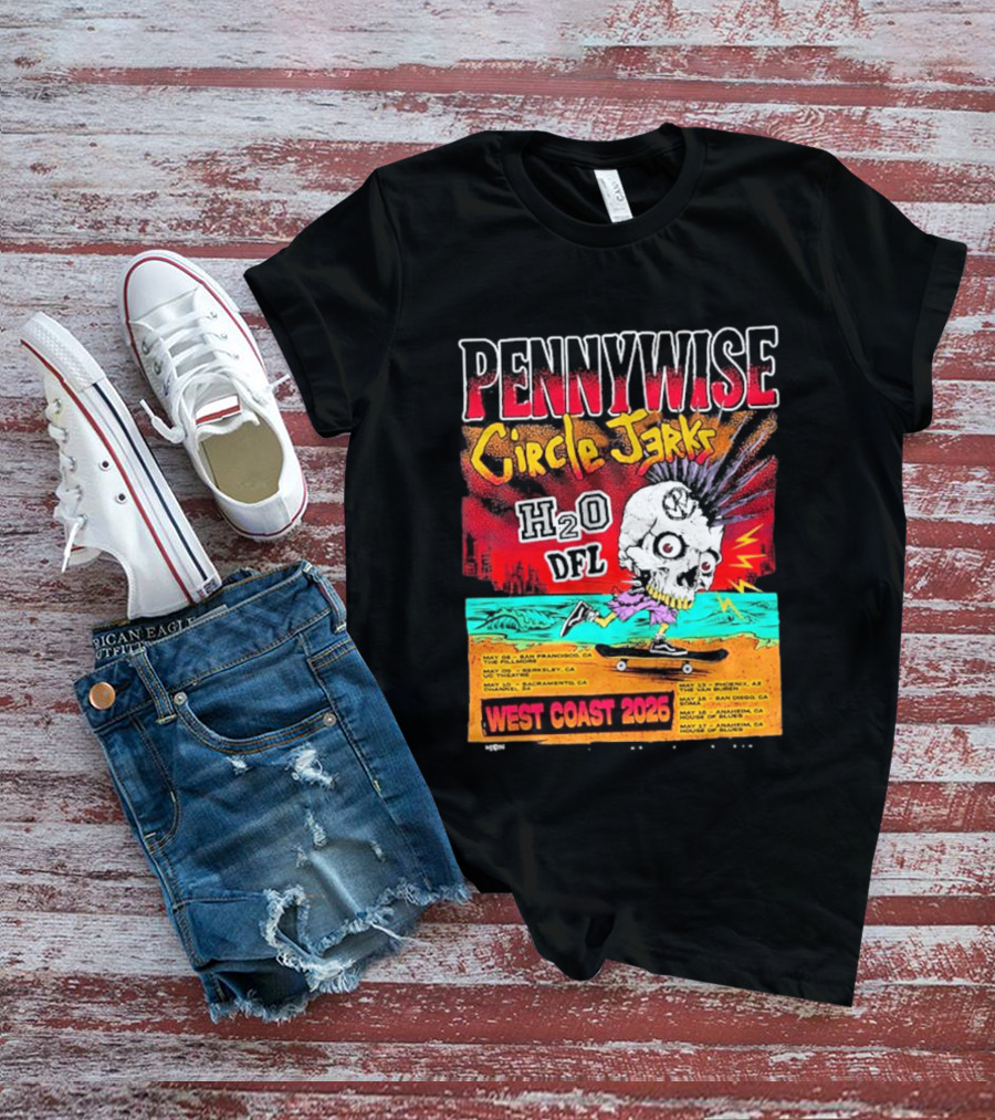 Pennywise Circle Jerks H2O DFL West Coast 2026 Tour San Francisco Sacramento Berkeley San Diego T-Shirt