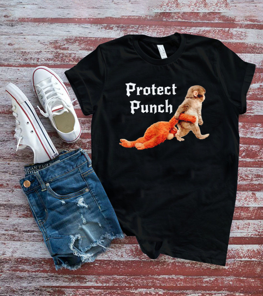 Protect Baby Monkey Punch Cute Cartoon Humor T-Shirt