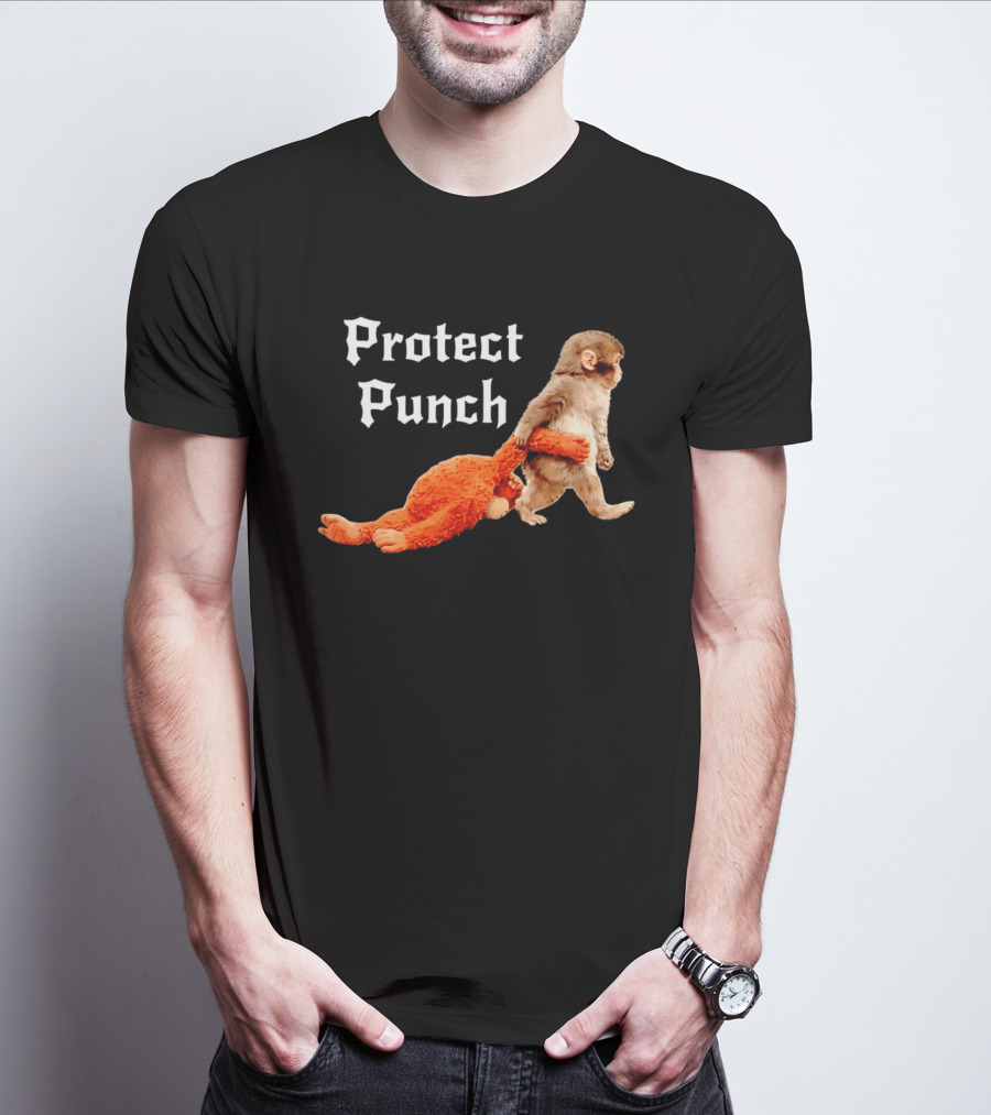Protect Baby Monkey Punch Cute Cartoon Humor T-Shirt