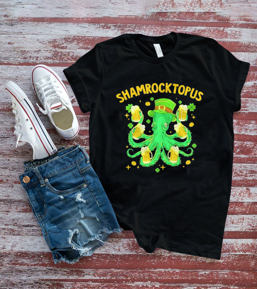 Shamrocktopus Octopus St Patrick's Day Beer Hat Shamrocks T-Shirt