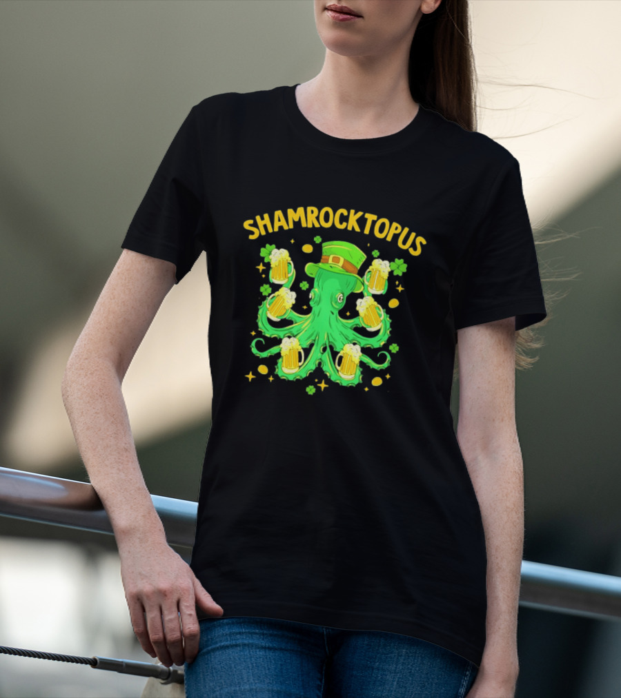 Shamrocktopus Octopus St Patrick's Day Beer Hat Shamrocks T-Shirt