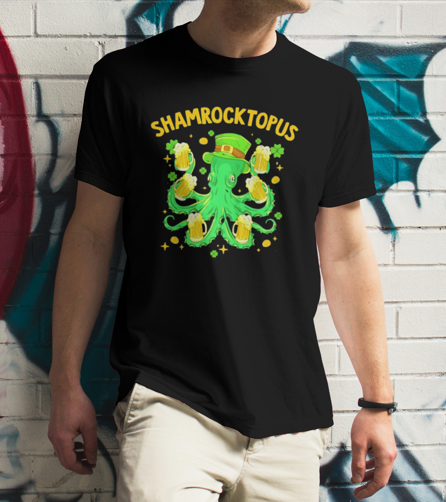 Shamrocktopus Octopus St Patrick's Day Beer Hat Shamrocks T-Shirt