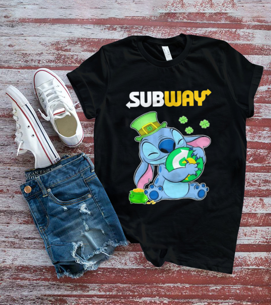 Subway St Patrick's Day Stitch Hugging Clover Coin T-Shirt