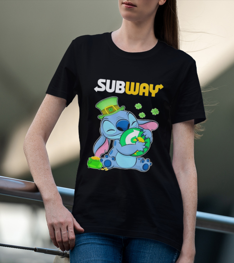 Subway St Patrick's Day Stitch Hugging Clover Coin T-Shirt