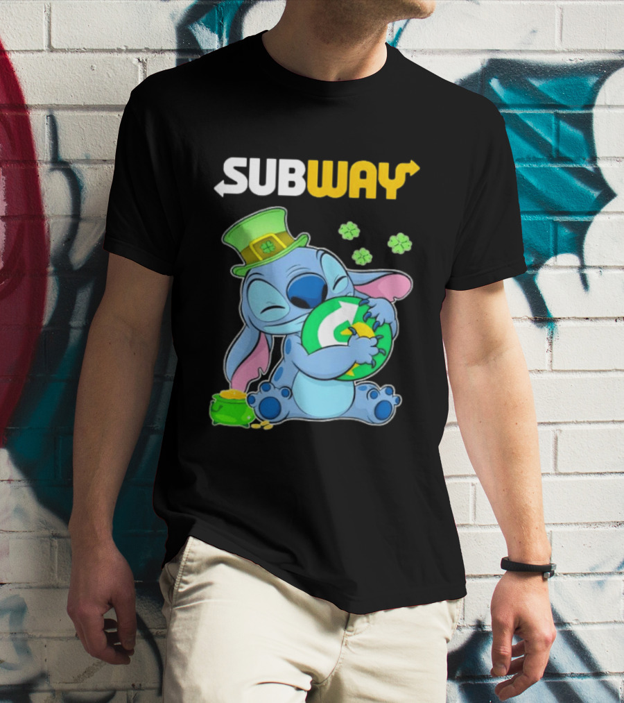Subway St Patrick's Day Stitch Hugging Clover Coin T-Shirt