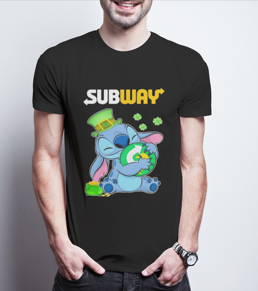 Subway St Patrick's Day Stitch Hugging Clover Coin T-Shirt