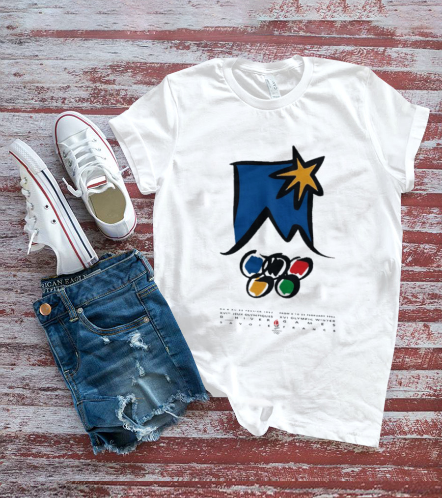 1992 Albertville Winter Olympics Star Emblem And Rings T-Shirt