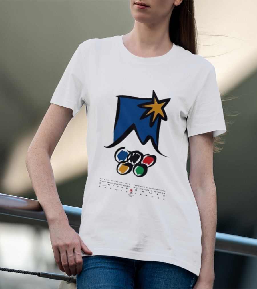 1992 Albertville Winter Olympics Star Emblem And Rings T-Shirt