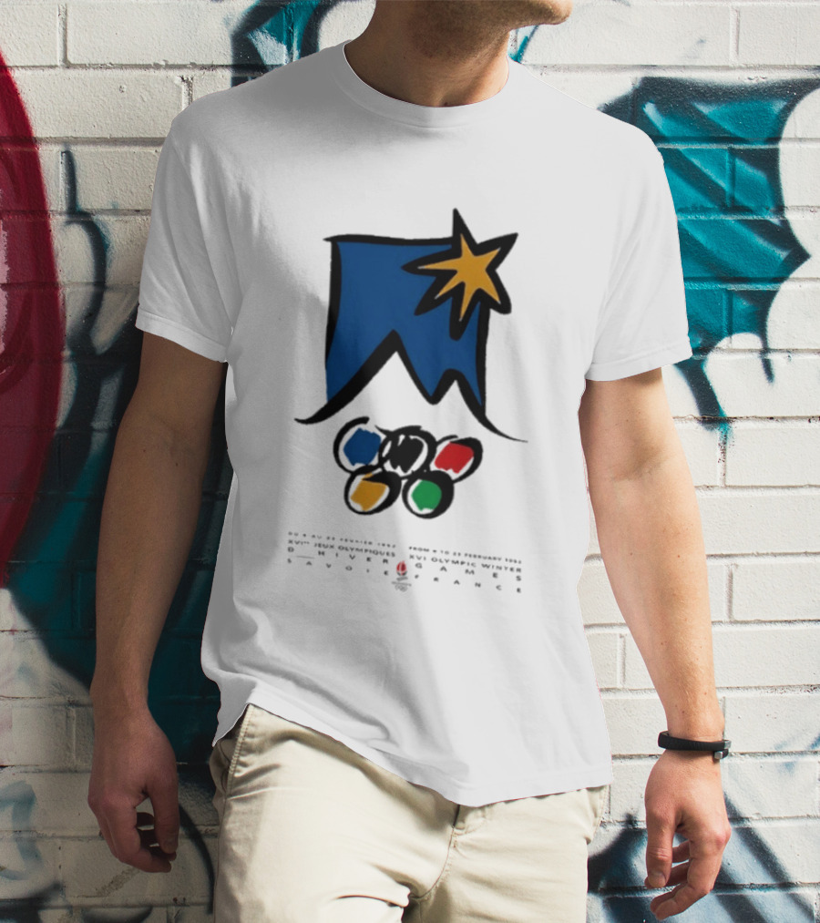 1992 Albertville Winter Olympics Star Emblem And Rings T-Shirt