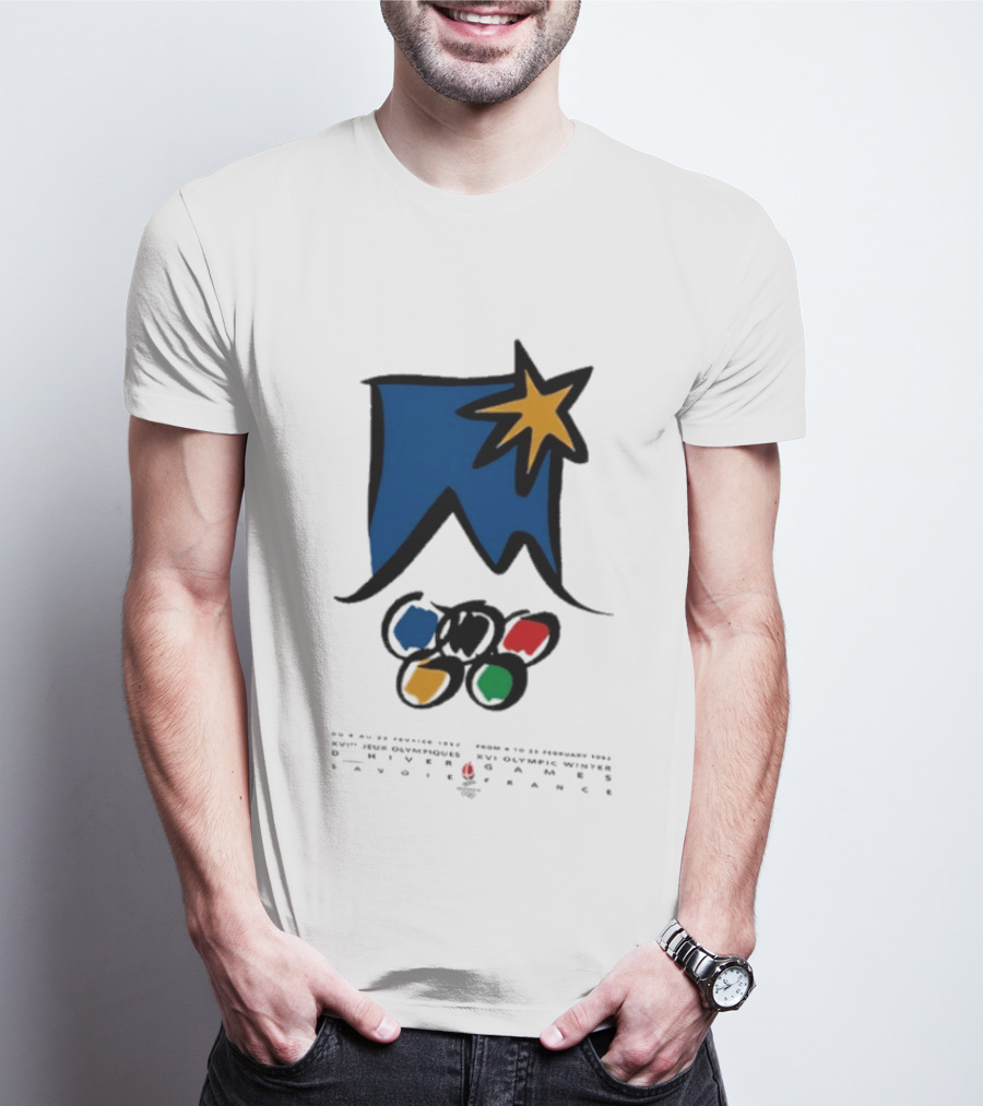 1992 Albertville Winter Olympics Star Emblem And Rings T-Shirt