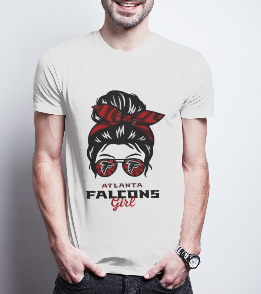 Atlanta Falcons Girl Messy Bun 2026 Bow Sunglasses T-Shirt