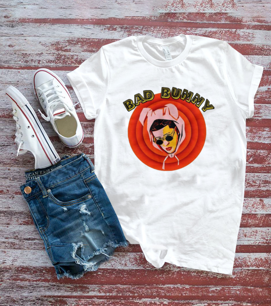 Bad Bunny Style Cartoon Character Image T-Shirt