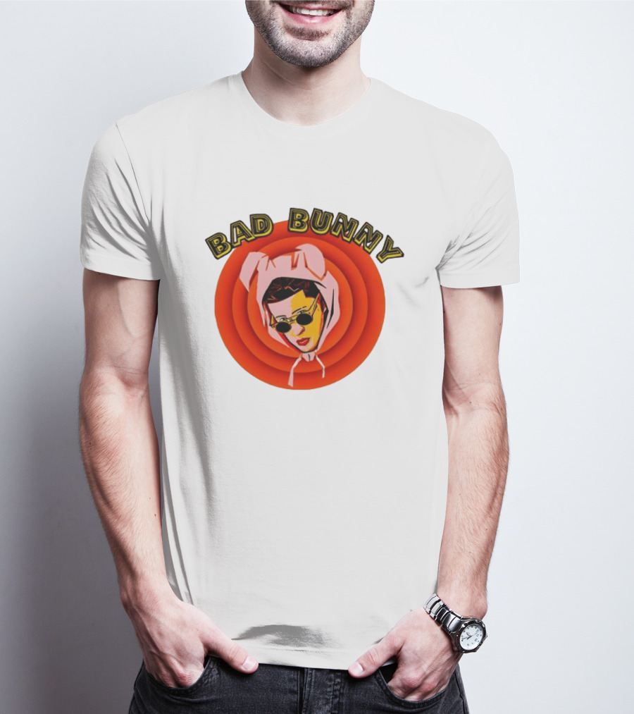 Bad Bunny Style Cartoon Character Image T-Shirt