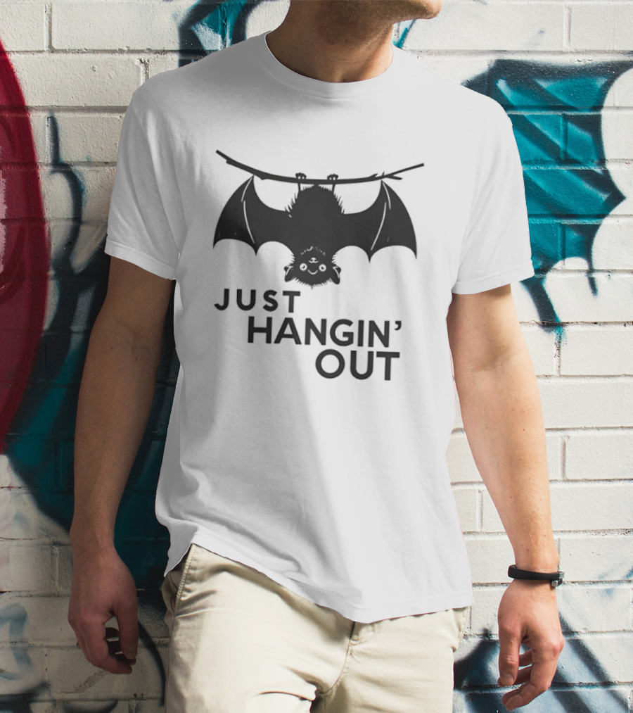 Just Hangin' Out Upside Down Bat Humor T-Shirt