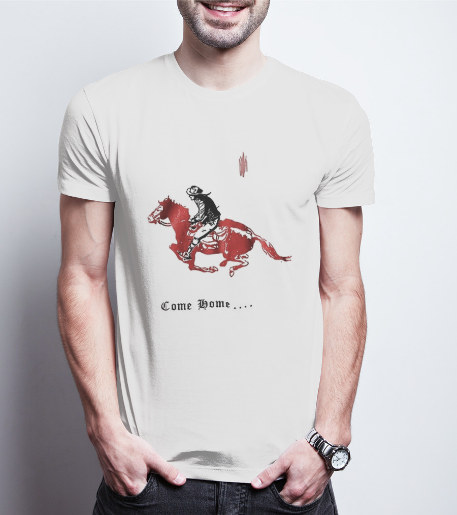 Come Home Cowboy Riding On Red Horse In Moonlit Night T-Shirt