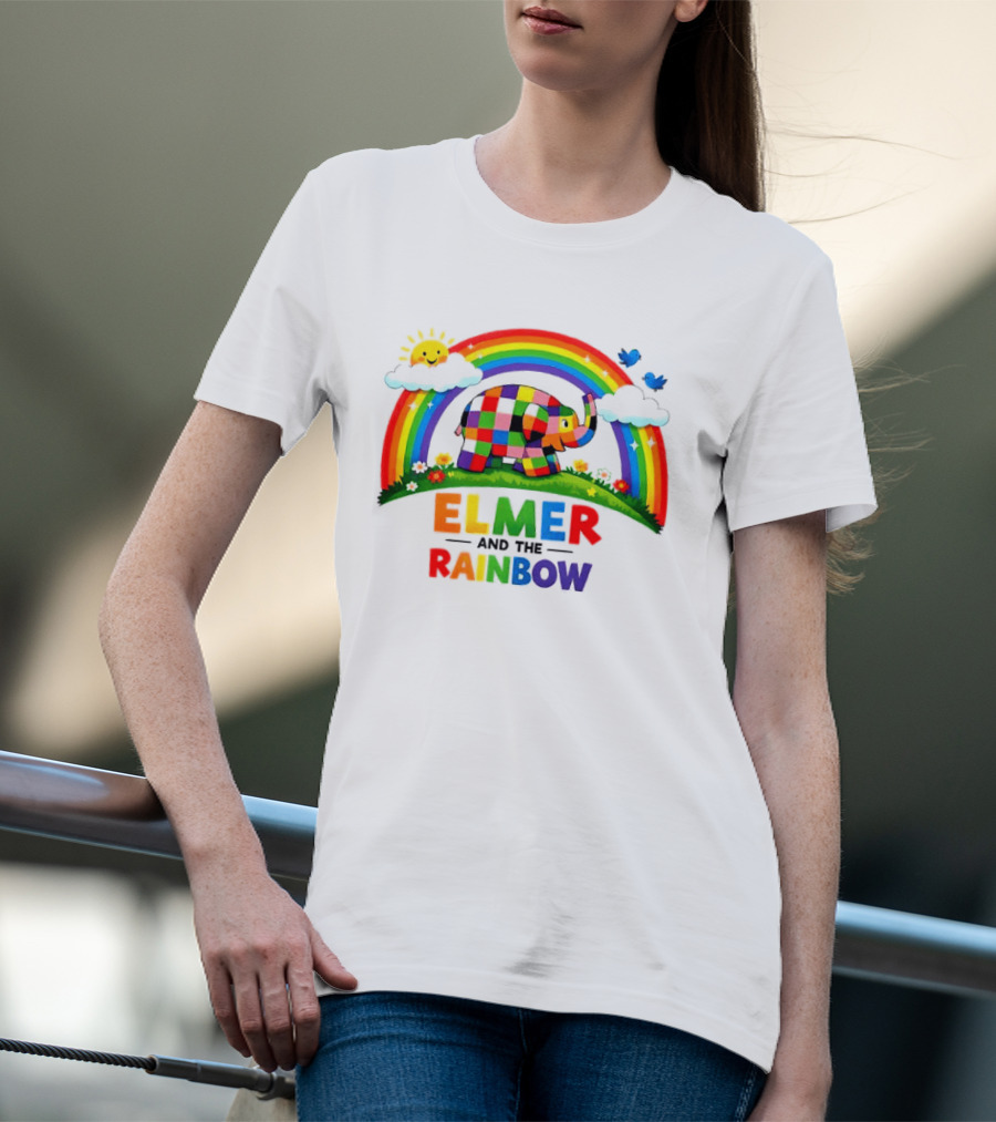 Elmer And The Rainbow Colorful Elephant With Sun And Birds T-Shirt